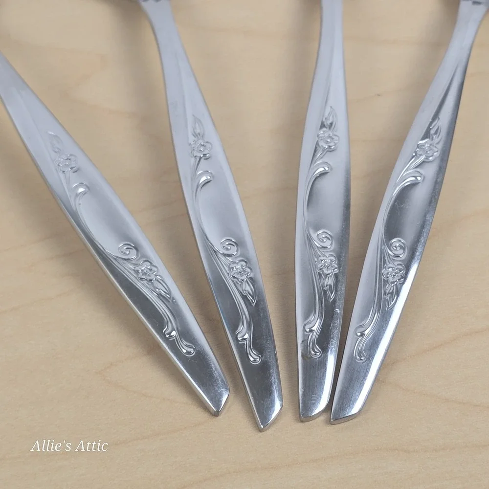 Vintage Tea Spoons Flatware Set Stainless Steel USA Floral International Co Lot